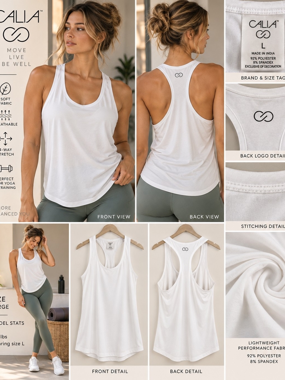 Calia  Women's White Racerback Tank Top